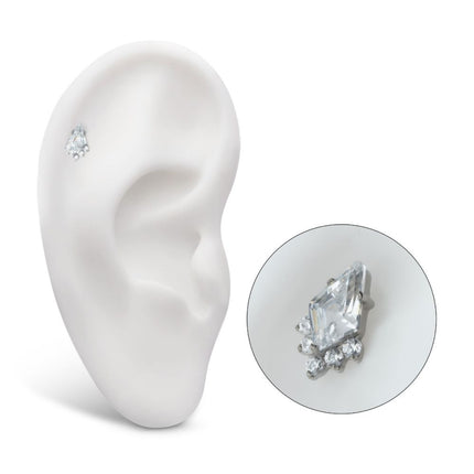 Invictus Titanium Threadless Prong Set Kite Shape CZ Top with 5-Cluster Round CZ