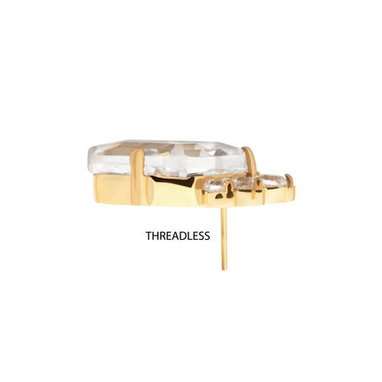 Invictus 24Kt Gold PVD Titanium Threadless Prong Set Kite Shape CZ Top with 5-Cluster Round CZ