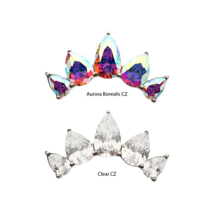 Invictus Titanium Threadless Prong Set Teardrop CZ 5-Cluster Fan Shape Top