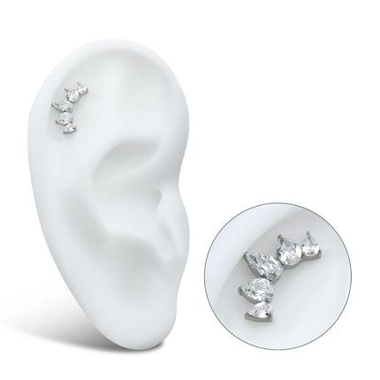 Invictus Titanium Threadless Prong Set Teardrop CZ 5-Cluster Fan Shape Top