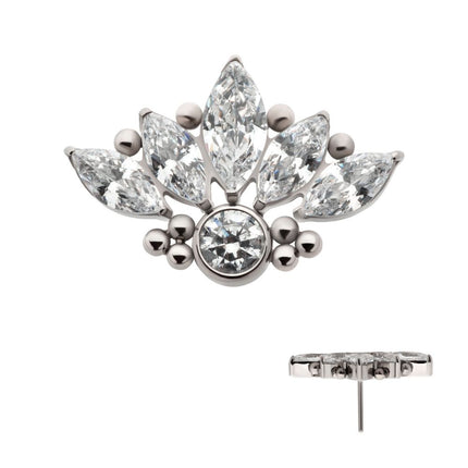 Invictus Titanium Threadless 5-Cluster Prong Set Marquise CZ Top with Beads & Bezet Set Round CZ