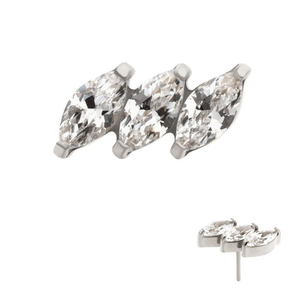 Invictus Titanium Threadless Prong Set Marquise CZ Diagonal 3-Cluster Top