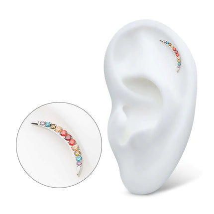 Invictus Titanium Threadless Multicolor CZ Curved Bar Top