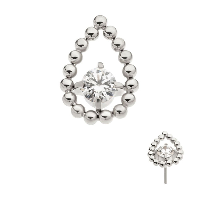 Invictus Titanium Threadless Hollow Teardrop Shape Beads with Prong Set CZ Top