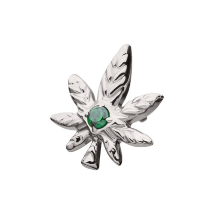 Invictus Titanium Threadless Prong Set Emerald Green Gem Pot Leaf Top
