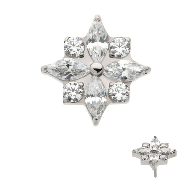 Invictus Titanium Threadless with 4 Marquise & 4 Round CZ Flower Shape Top