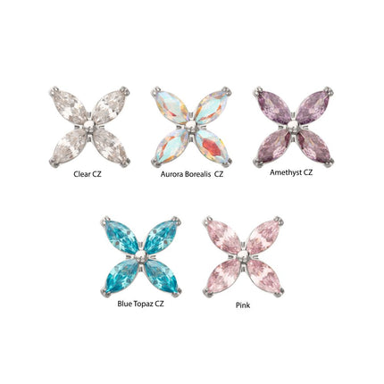 Invictus Titanium Threadless 4-Marquise Flower Gem Top