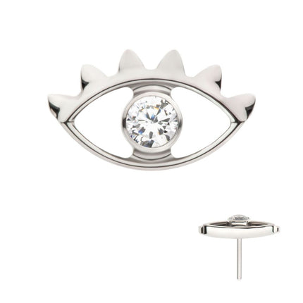 Invictus Titanium Threadless with 2mm Bezel Set Round CZ Gem Evil Eye Top