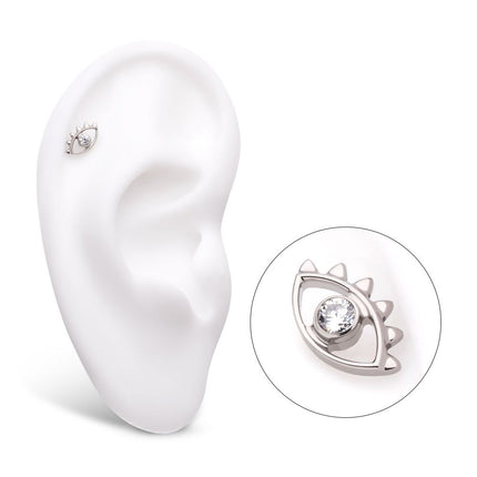 Invictus Titanium Threadless with 2mm Bezel Set Round CZ Gem Evil Eye Top