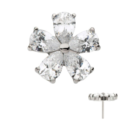 Invictus Titanium Threadless Prong Set CZ Gem 5-Petal Flower Top
