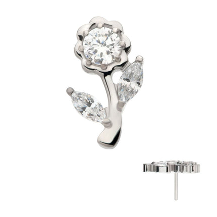 Invictus Titanium Threadless Prong Set Round & Marquise CZ Gem Rose Flower Top