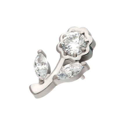 Invictus Titanium Threadless Prong Set Round & Marquise CZ Gem Rose Flower Top