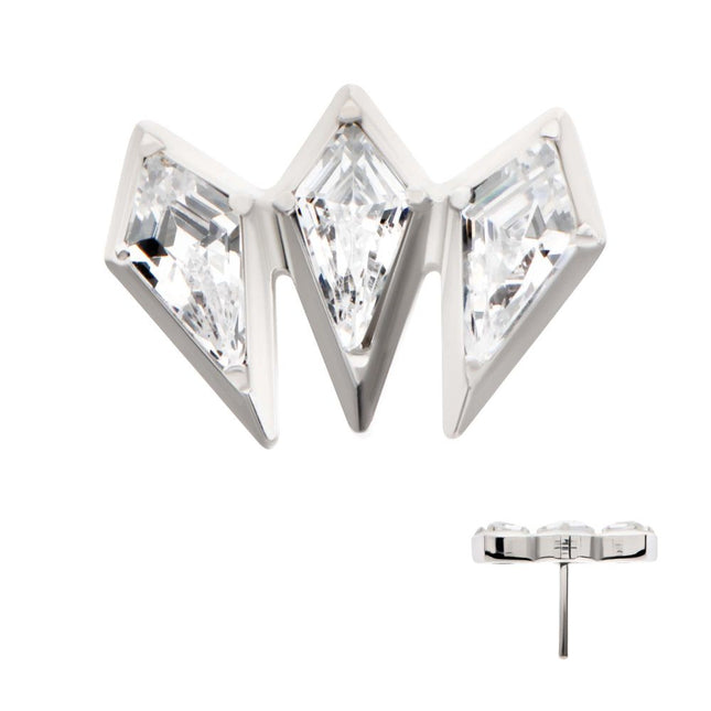 Invictus Titanium Threadless Kite Shape CZ 3-Cluster Top