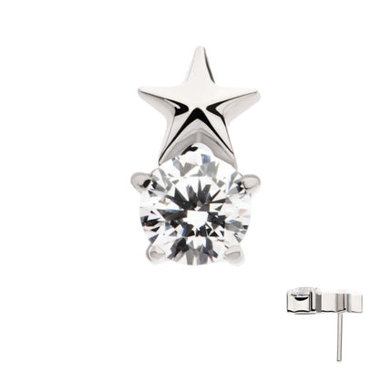 Invictus Titanium Threadless Star with Prong Set Round CZ Top