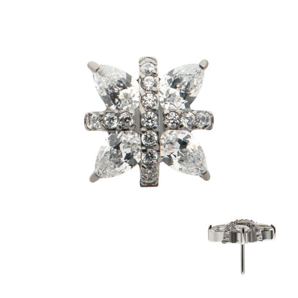 Invictus Titanium Threadless Paved CZ Cross with Pronged Marquise CZ Flower Top