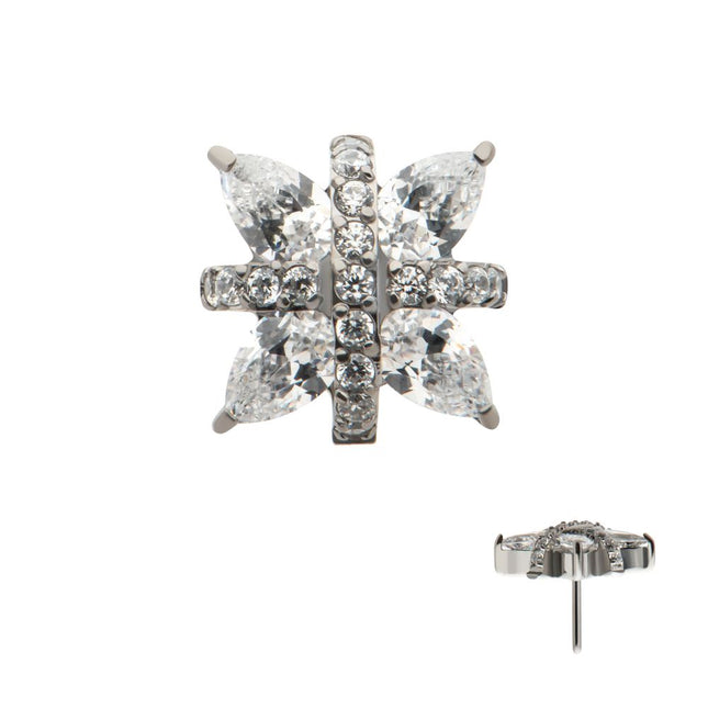 Invictus Titanium Threadless Paved CZ Cross with Pronged Marquise CZ Flower Top