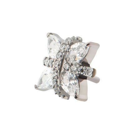 Invictus Titanium Threadless Paved CZ Cross with Pronged Marquise CZ Flower Top