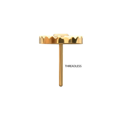 Invictus 24Kt Gold PVD Titanium Threadless Radiant Corrugated Round with Bezel Gem Top