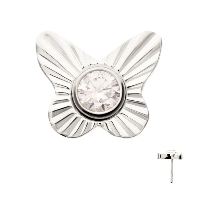 Invictus Titanium Threadless Corrugated Butterfly with Bezel Gem Top