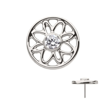Invictus Titanium Threadless Bezel Set Gem Flower Mandala Top