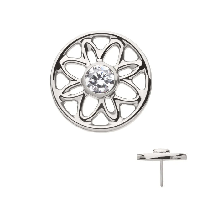 Invictus Titanium Threadless Bezel Set Gem Flower Mandala Top