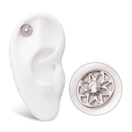 Invictus Titanium Threadless Bezel Set Gem Flower Mandala Top