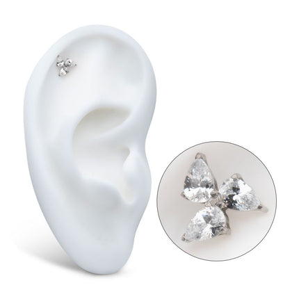 Invictus Titanium Threadless Prong Set Teardrop Gem 3-Cluster Top