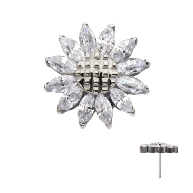 Invictus Titanium Threadless Prong Set Marquise Gem Sunflower Top