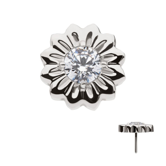 Invictus Titanium Threadless Prong Set Gem Daisy Flower Top