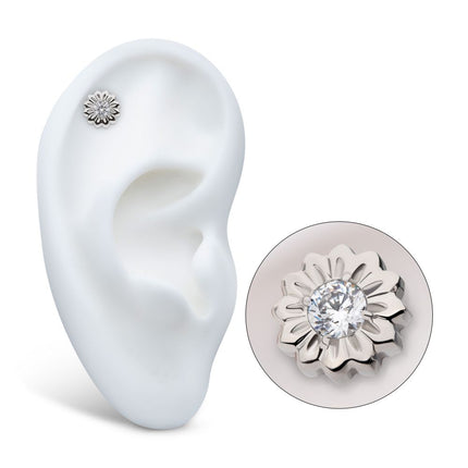 Invictus Titanium Threadless Prong Set Gem Daisy Flower Top