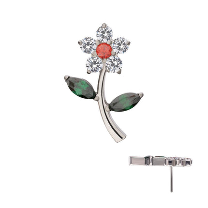 Invictus Titanium Threadless Prong Set Gem Flower & Stem Top