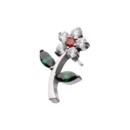 Invictus Titanium Threadless Prong Set Gem Flower & Stem Top