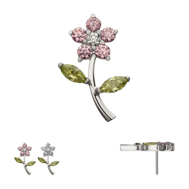 Invictus Titanium Threadless Prong Set Multi-Gem Flower & Stem Top