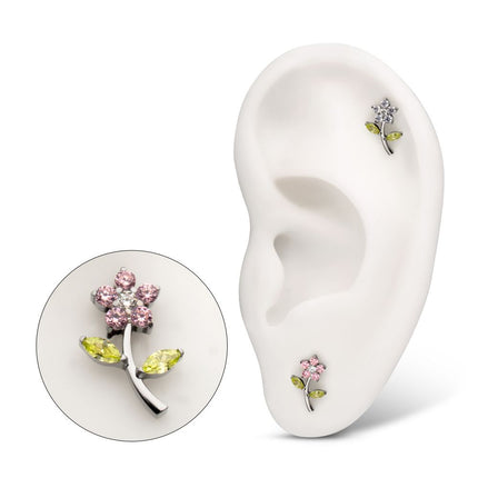 Invictus Titanium Threadless Prong Set Multi-Gem Flower & Stem Top