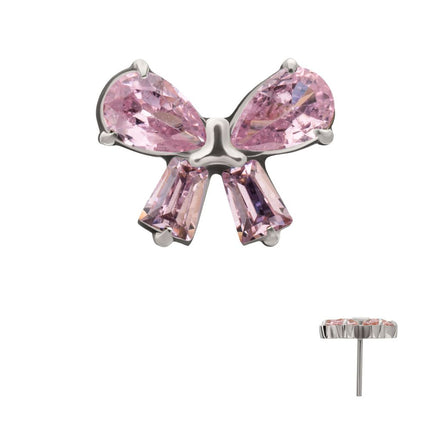 Invictus Titanium Threadless Bow Top with Prong Set Marquise & Baguette Gem