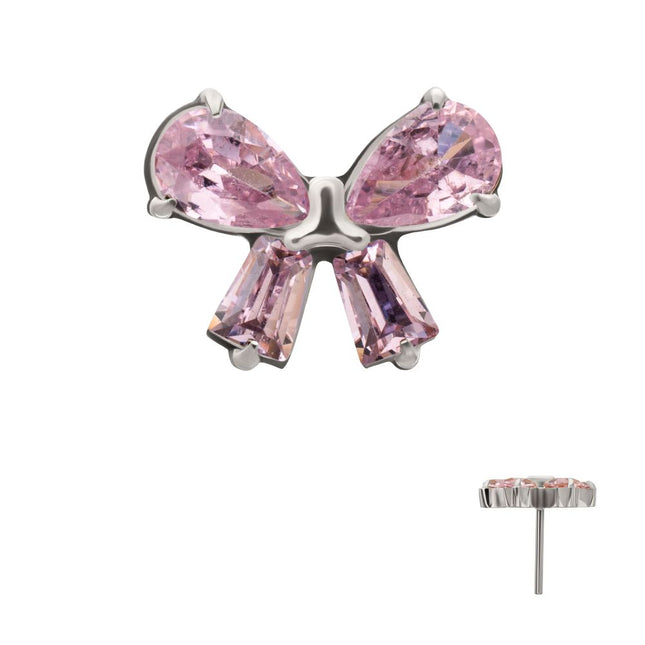 Invictus Titanium Threadless Bow Top with Prong Set Marquise & Baguette Gem