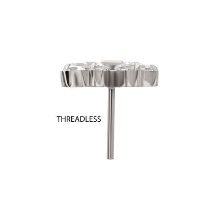 Invictus Titanium Threadless Bow Top with Prong Set Marquise & Baguette Gem