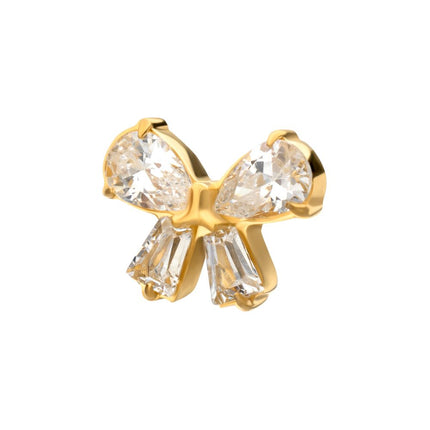 Invictus 24Kt Gold PVD Titanium Threadless Bow Top with Prong Set Marquise & Baguette Gem