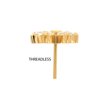 Invictus 24Kt Gold PVD Titanium Threadless Bow Top with Prong Set Marquise & Baguette Gem