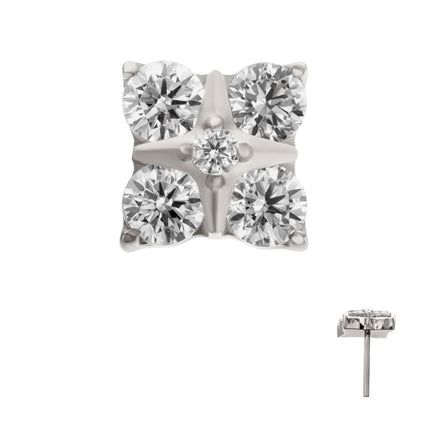 Invictus Titanium Threadless Square Shape Top with Prong Set 5-Gem Cluster