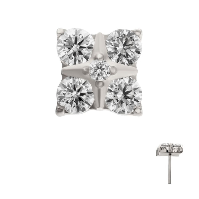 Invictus Titanium Threadless Square Shape Top with Prong Set 5-Gem Cluster