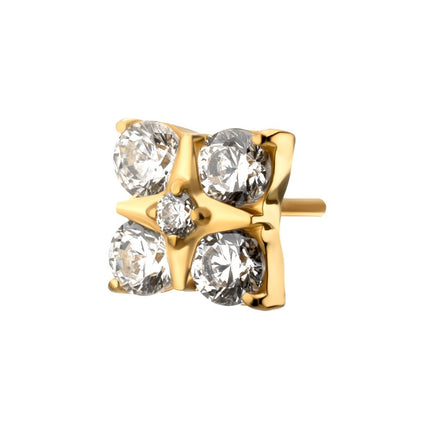 Invictus 24Kt Gold PVD Titanium Threadless Square Shape Top with Prong Set 5-Gem Cluster