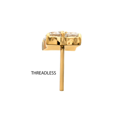 Invictus 24Kt Gold PVD Titanium Threadless Square Shape Top with Prong Set 5-Gem Cluster
