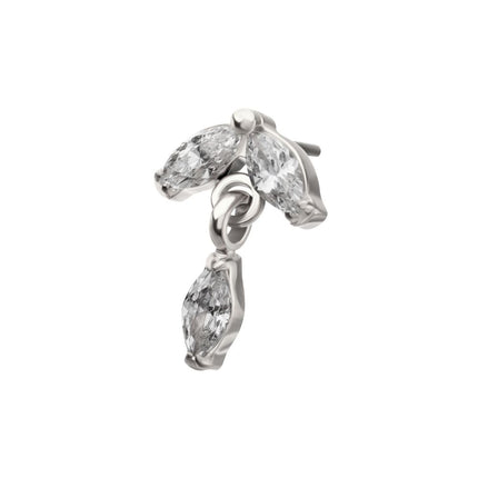 Invictus Titanium Threadless Twin Marquise Gem Top with Marquise Dangle