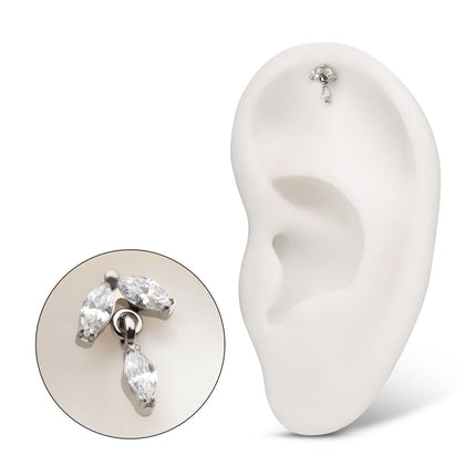 Invictus Titanium Threadless Twin Marquise Gem Top with Marquise Dangle