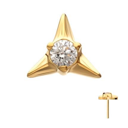 Invictus 24KT Gold PVD Titanium Threadless Triangle Shape Top with Prong Set Gem