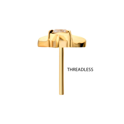 Invictus 24KT Gold PVD Titanium Threadless Triangle Shape Top with Prong Set Gem