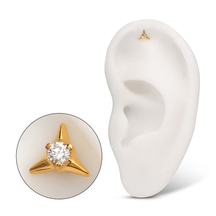 Invictus 24KT Gold PVD Titanium Threadless Triangle Shape Top with Prong Set Gem