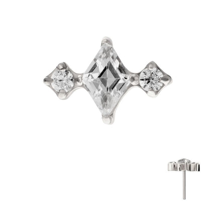 Invictus Titanium Threadless 3-Cluster Top with Prong Set Round & Rhombus Gem