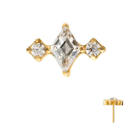 Invictus 24KT Gold PVD Titanium Threadless 3-Cluster Top